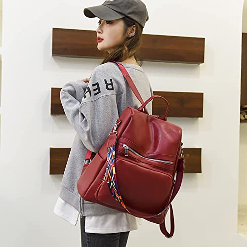 Leather Backpack Purse for Women Convertible Medium Design Travel Bag Ladies Casual College Fashion Tote Shoulder Bag(red)