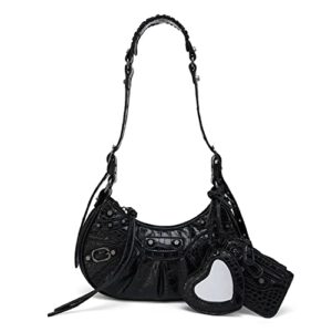 women punk style rivet satchels handbags crocodile pattern leather crossbody bags with mirror and card hobo bags