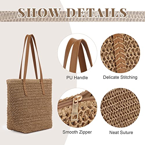 SUKUTU Women Summer Straw Bag Large Capacity Beach Tote Handbag Handmade Woven Vacation Shoulder Bag Purse