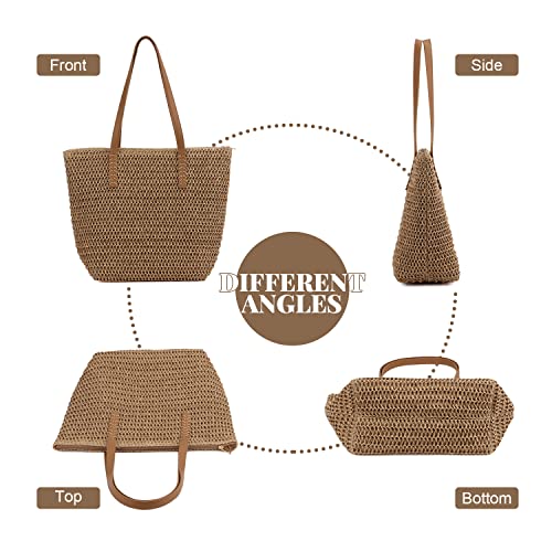 SUKUTU Women Summer Straw Bag Large Capacity Beach Tote Handbag Handmade Woven Vacation Shoulder Bag Purse