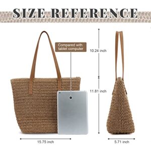 SUKUTU Women Summer Straw Bag Large Capacity Beach Tote Handbag Handmade Woven Vacation Shoulder Bag Purse