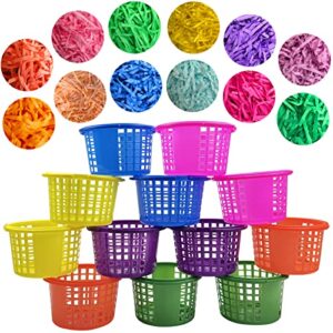 easter baskets bulk, 12+12pcs plastic easter baskets small and colorful easter grass stuffers, easter bucket with handles for kids boys girls, fillers easter round baskets for party easter hunt