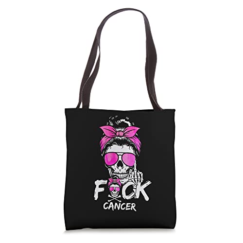 Messy Hair Women Bun Fuck Breast Cancer Women Warrior Tote Bag