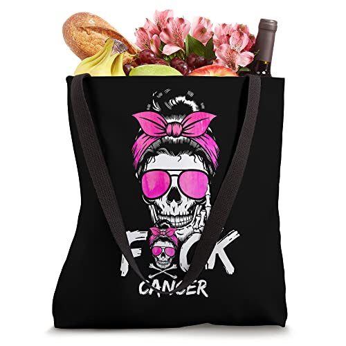 Messy Hair Women Bun Fuck Breast Cancer Women Warrior Tote Bag