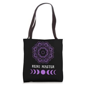 reiki master purple women’s mandala meditation energy healer tote bag