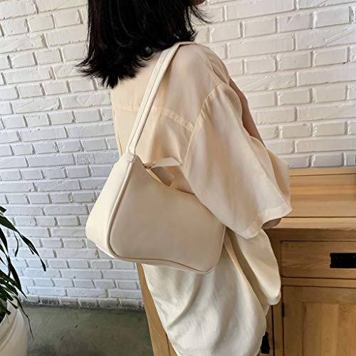 Retro Women Solid Color Zipper Phone Bag Hand Bag Shoulder Bag Armpit Bag Extra Large Canvas Tote Bag (Beige, One Size)