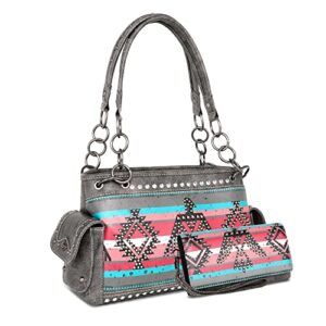 montana west women’s shoulder handbags hand bags, purses for women leather tote with wallet aztec collection mw1129g-8085bk+w