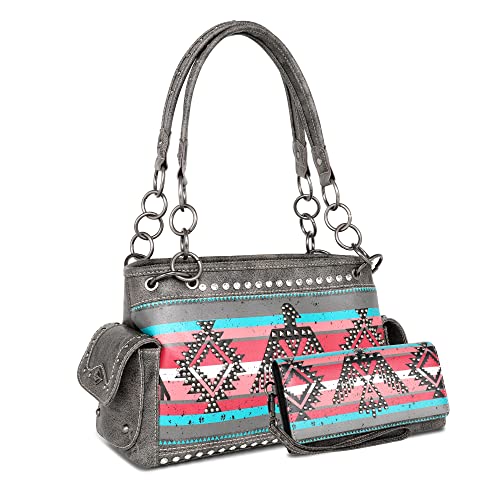 Montana West Women's Shoulder Handbags Hand Bags, Purses for Women Leather Tote with Wallet Aztec Collection MW1129G-8085BK+W