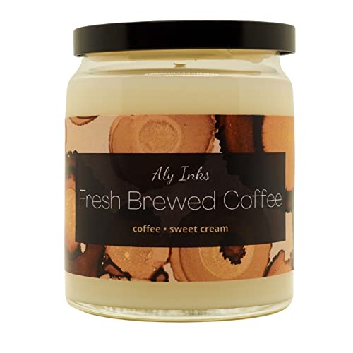 Fresh Brewed Coffee (Coffee, Sweet Cream) Scented 100% Soy Wax 9.5oz Single Wick Jar Candle | Made in The USA by Aly Inks