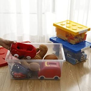 Momo's House Plastic Storage Organizer Box Containers with Brick Shaped Lids - Set of 4 Stackable Organizers Bin Clear, Small