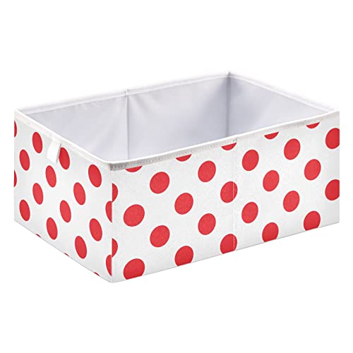 Polka Dot Red White Collapsible Fabric Storage Cubes Bins with Handles Square Closet Organizer Waterproof Lining for Nursery Drawer Shelves Cabinet 15.75x10.63x6.96 Inches