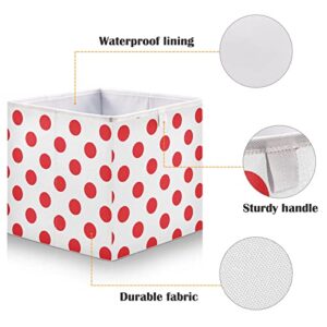 Polka Dot Red White Collapsible Fabric Storage Cubes Bins with Handles Square Closet Organizer Waterproof Lining for Nursery Drawer Shelves Cabinet 15.75x10.63x6.96 Inches