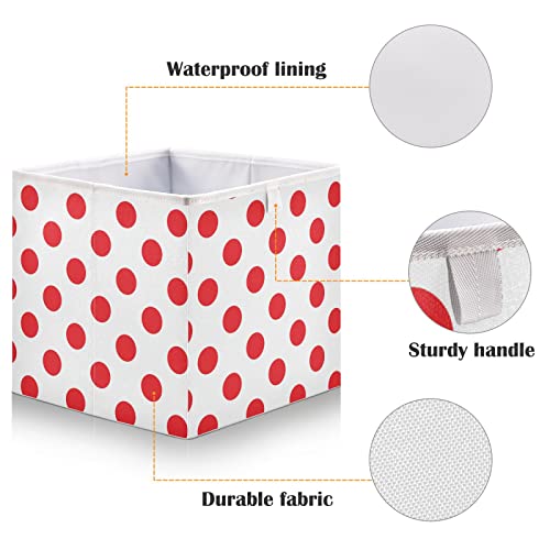 Polka Dot Red White Collapsible Fabric Storage Cubes Bins with Handles Square Closet Organizer Waterproof Lining for Nursery Drawer Shelves Cabinet 15.75x10.63x6.96 Inches