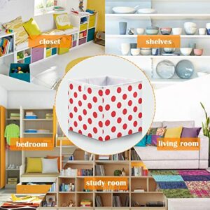 Polka Dot Red White Collapsible Fabric Storage Cubes Bins with Handles Square Closet Organizer Waterproof Lining for Nursery Drawer Shelves Cabinet 15.75x10.63x6.96 Inches