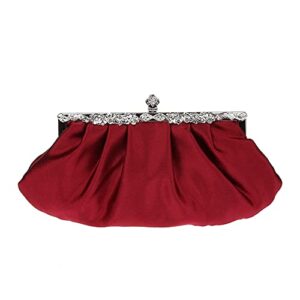 debimy satin pleated rhinestone clutch purse wedding party prom evening bag handbag purse claret