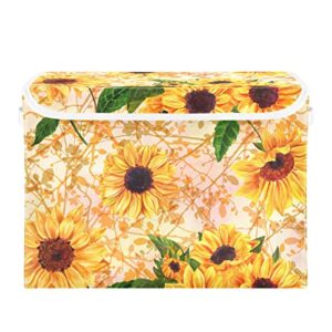 tsenque autumn sunflower foldable storage bins with lids collapsible storage cube bin for home bedroom closet office nursery 16.5″ l x 12.6″ w x 11.8″ h