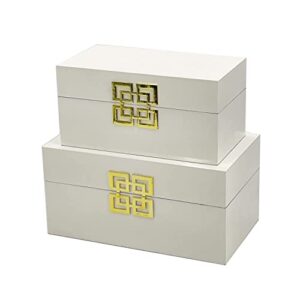 galt international storage boxes – large & small decorative storage box w/ hinged lid – classic design wood decor boxes with geometric opening clasp – home & office storage – set of 2 (white + gold)