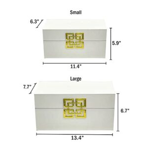 Galt International Storage Boxes - Large & Small Decorative Storage Box w/ Hinged Lid - Classic Design Wood Decor Boxes with Geometric Opening Clasp - Home & Office Storage - Set of 2 (White + Gold)