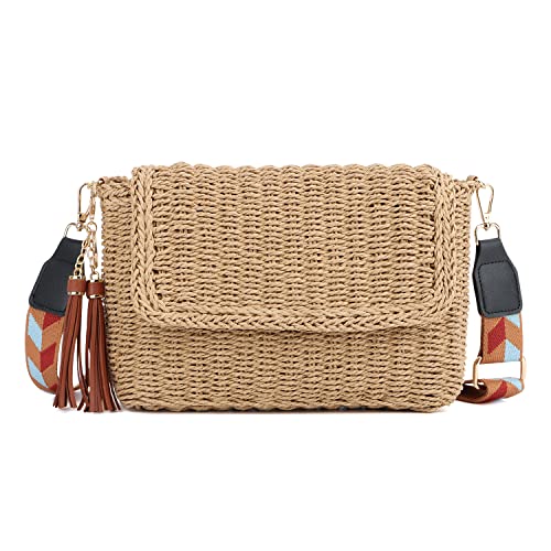 Freie Liebe Straw-Bag for Women Summer Woven Beach Bag Crossbody Purse Shoulder Handbag