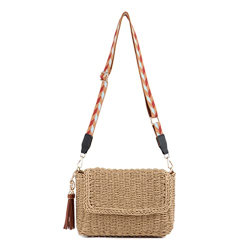 Freie Liebe Straw-Bag for Women Summer Woven Beach Bag Crossbody Purse Shoulder Handbag