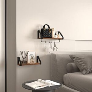 Ditwis Wall Shelves Set of 4, Rustic Storage Wood Floating Shelves with Towel Bar and Removable Hooks for Bathroom,