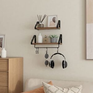 Ditwis Wall Shelves Set of 4, Rustic Storage Wood Floating Shelves with Towel Bar and Removable Hooks for Bathroom,