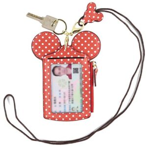 qiming id holder with lanyard badge holder,pu leather newchic cute animal shape neck wallet for women(red)