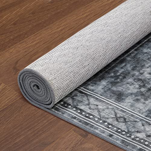 Zacoo Machine Washable Rug, Modern Bordered Area Rug for Living Room, 5x7 ft Soft Indoor Rug Non-Shed Foldable Floor Mat Contemporary Throw Carpet Non Slip Thin Mat Bedroom Dorm Home Office, Grey