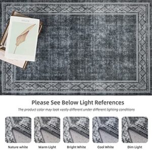 Zacoo Machine Washable Rug, Modern Bordered Area Rug for Living Room, 5x7 ft Soft Indoor Rug Non-Shed Foldable Floor Mat Contemporary Throw Carpet Non Slip Thin Mat Bedroom Dorm Home Office, Grey