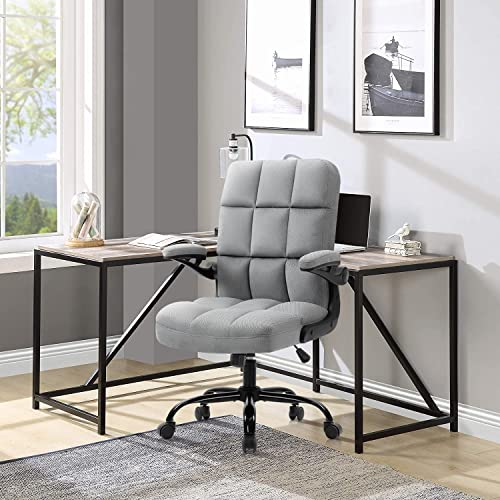 SEATZONE Home Office Chairs Fabric Upholstered Desk Chair with Armrests, Modern Executive Swivel Task Chair for Home Office,Grey