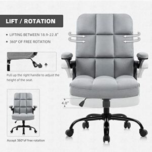 SEATZONE Home Office Chairs Fabric Upholstered Desk Chair with Armrests, Modern Executive Swivel Task Chair for Home Office,Grey