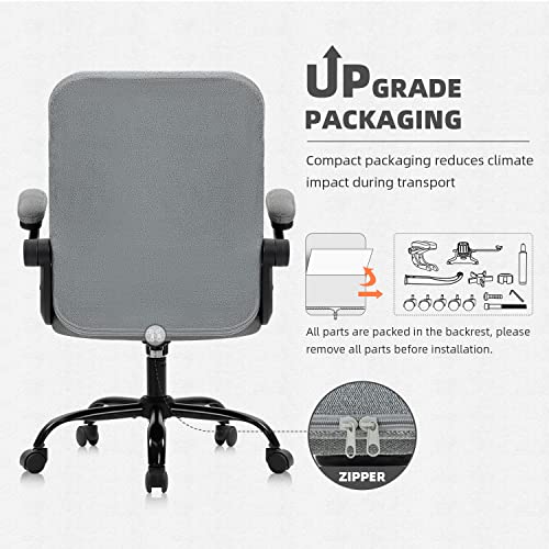 SEATZONE Home Office Chairs Fabric Upholstered Desk Chair with Armrests, Modern Executive Swivel Task Chair for Home Office,Grey