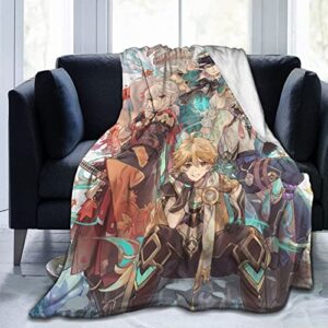 Ultra Soft Throw Blanket Genshin Game Flannel Blankets for Travelling Camping Sofa Bedroom Living Room Plush Decor Gifts 50"x40"