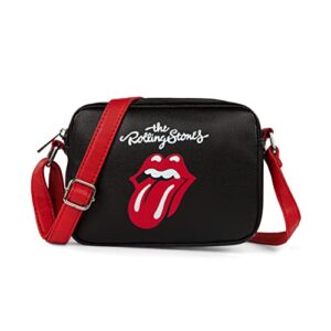 rolling stones majesties collection crossbody bag for women, men, girls, and teens, officially licensed lightweight vegan leather purse for travel, fits phone, wallet, and more, black/red