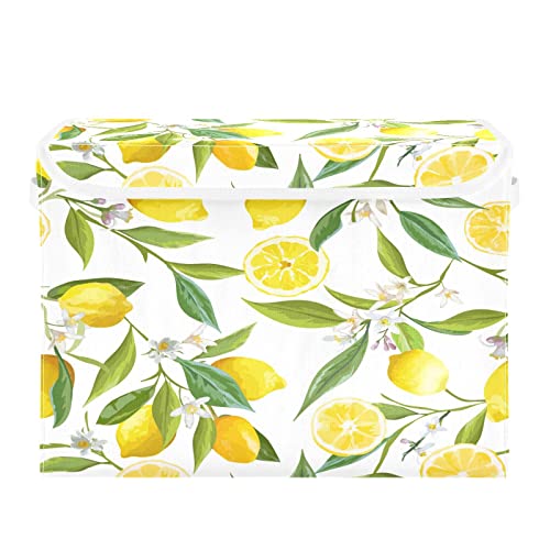 Storage Bins with Lid, Lemon Tree Flower Leaves Storage Box Organizer Toys Bedroom Nursery, 16.5"x12.6"x11.8" Large Collapsible Storage Cube for Home Office Closet Shelf