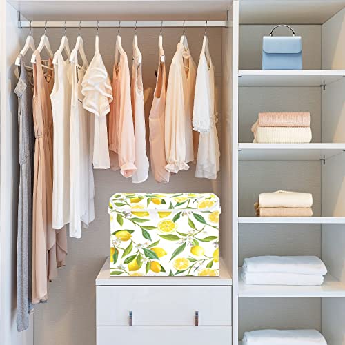 Storage Bins with Lid, Lemon Tree Flower Leaves Storage Box Organizer Toys Bedroom Nursery, 16.5"x12.6"x11.8" Large Collapsible Storage Cube for Home Office Closet Shelf