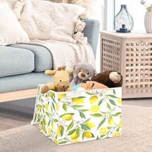 Storage Bins with Lid, Lemon Tree Flower Leaves Storage Box Organizer Toys Bedroom Nursery, 16.5"x12.6"x11.8" Large Collapsible Storage Cube for Home Office Closet Shelf