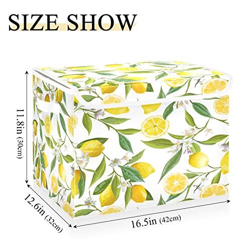 Storage Bins with Lid, Lemon Tree Flower Leaves Storage Box Organizer Toys Bedroom Nursery, 16.5"x12.6"x11.8" Large Collapsible Storage Cube for Home Office Closet Shelf