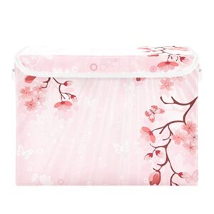 tsenque cherry blossom foldable storage boxes with lids decorative storage box container for home bedroom closet office nursery 16.5″ l x 12.6″ w x 11.8″ h