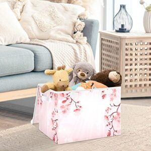 TSENQUE Cherry Blossom Foldable Storage Boxes with Lids Decorative Storage Box Container for Home Bedroom Closet Office Nursery 16.5" L x 12.6" W x 11.8" H