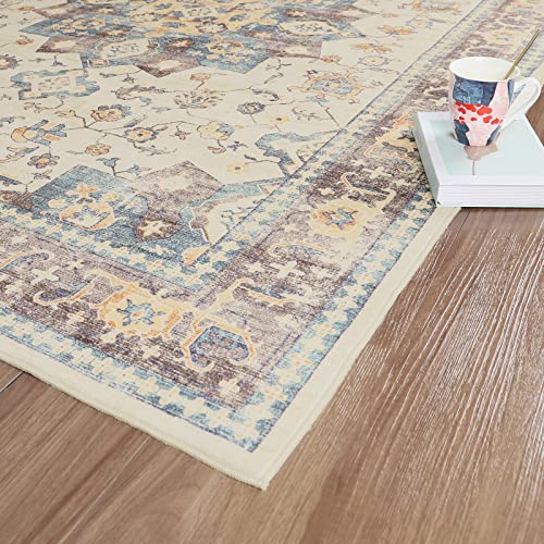 Vintage Collection Washable Area Rug - 18x30 Door Mat Small Entryway Rug Persian Distressed Non-Slip Low-Pile Floor Carpet for Indoor Front Entrance Kitchen Bathroom Living Room Bedroom