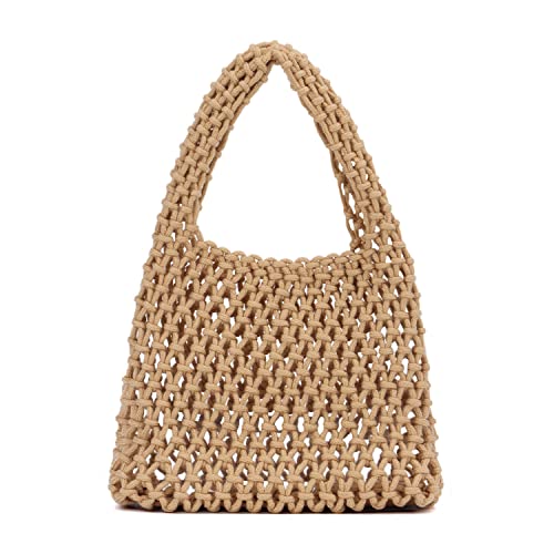 Freie Liebe Small Crochet Tote Bag for Women Summer Mesh Woven Handbags Beach Hobo Bag