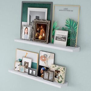 auykbvk white photo picture ledge shelf wall mounted floating shelves for room décor 24 in wooden nursery book shelves books photo frames display shelves with lip a set of 2