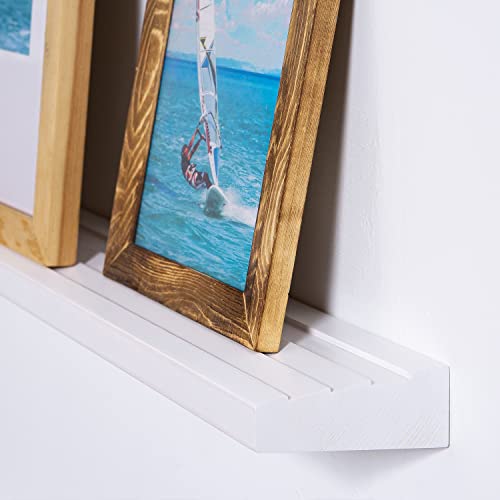 AUYKBVK White Photo Picture Ledge Shelf Wall Mounted Floating Shelves for Room Décor 24 in Wooden Nursery Book Shelves Books Photo Frames Display Shelves with Lip a Set of 2