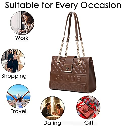 Handbags for Women Chain Shoulder Pu Leather Tote Bags Satchel Bags Shoulder Bag Zipper and Agraffe Top Handle Handbag