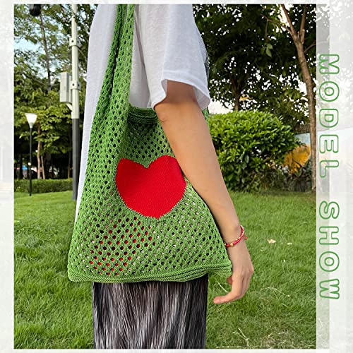 Oweisong Aesthetic Tote Bag for Women Hobo Crocheted Handbag Hand Woven Knitted Shoulder Bag Y2K Purse Woven Beach Totes