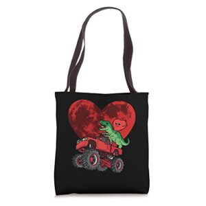 heart dinosaur riding monster truck valentines day moon tote bag