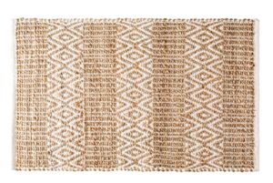jute cotton handloom rug 2×3 feet floor mat 24×36 inch farmhouse area rugs natural braided doormat for kitchen entryway pets playing – natural/white