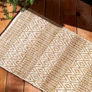 Jute Cotton Handloom Rug 2x3 Feet Floor Mat 24x36 Inch Farmhouse Area Rugs Natural Braided Doormat for Kitchen Entryway Pets Playing - Natural/White