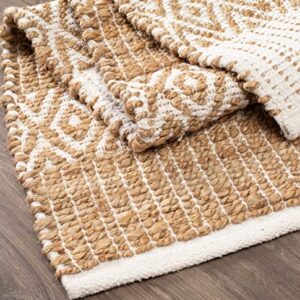Jute Cotton Handloom Rug 2x3 Feet Floor Mat 24x36 Inch Farmhouse Area Rugs Natural Braided Doormat for Kitchen Entryway Pets Playing - Natural/White